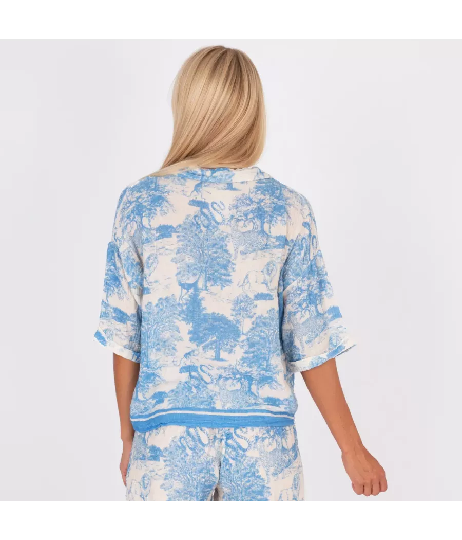 Katoenen damesshirt met korte mouwen en jungleprint - Chemises femme | Kiwi Saint Tropez