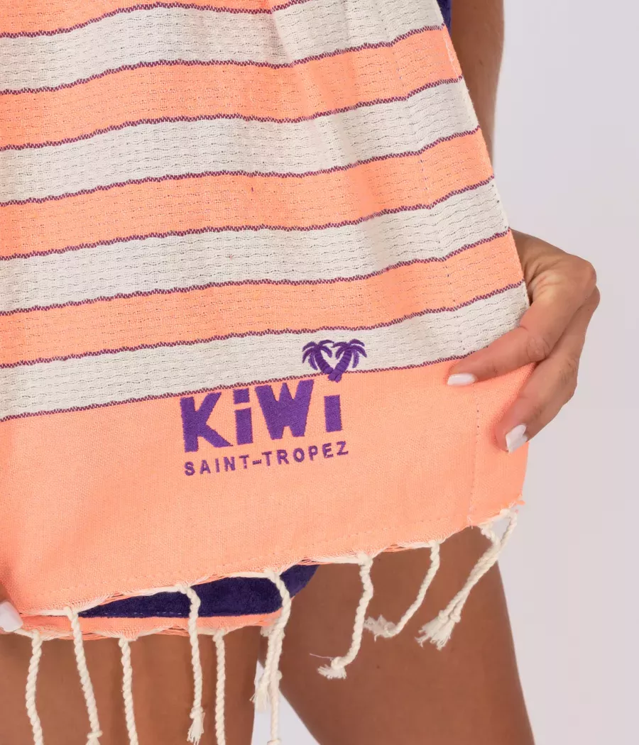 Fouta serviette rayée violet-orange | Kiwi Saint Tropez