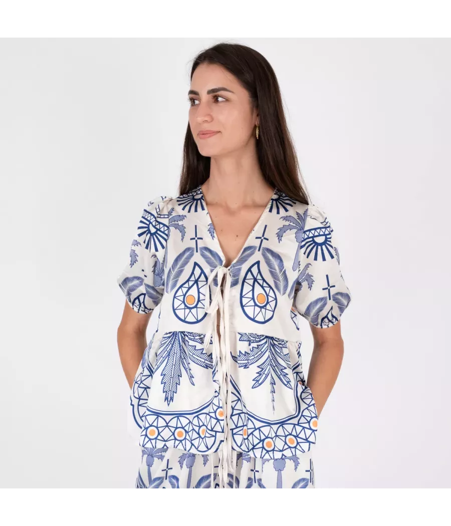 Women's bow blouse Besty satin print - Shirts women  | Kiwi Saint Tropez