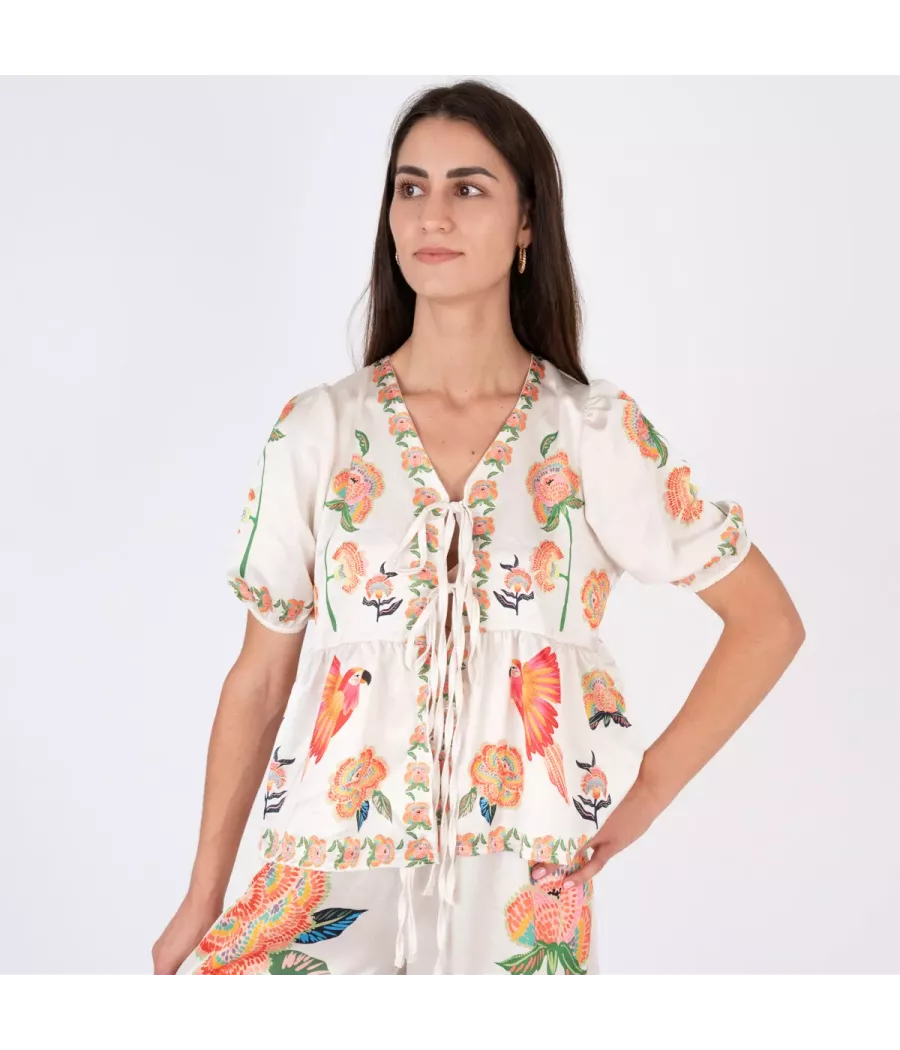 Damesstrikblouse Besty satijnprint