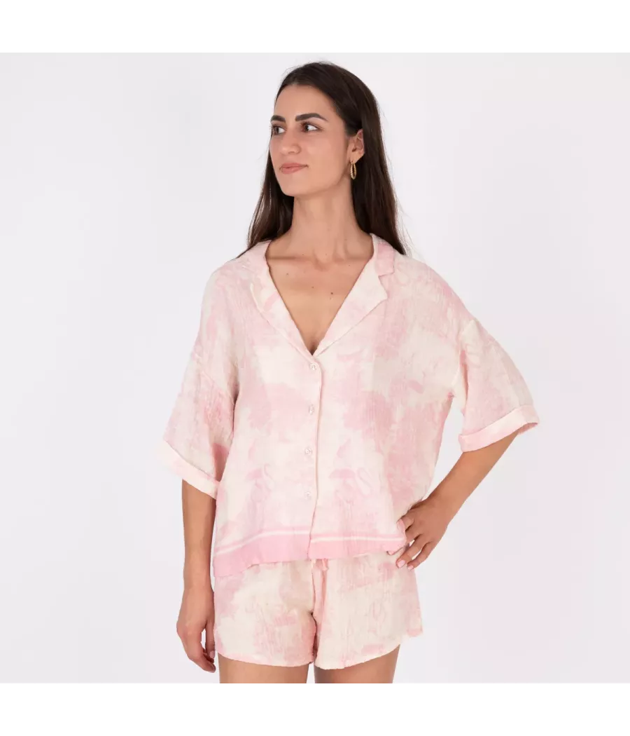 Chemise femme manches courtes imprimé jungle gaze de coton - Chemises femme | Kiwi Saint Tropez