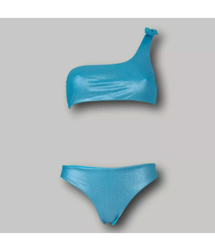 Maillot 2 pièces fille mono bretelle splendide turquoise | Kiwi Saint Tropez