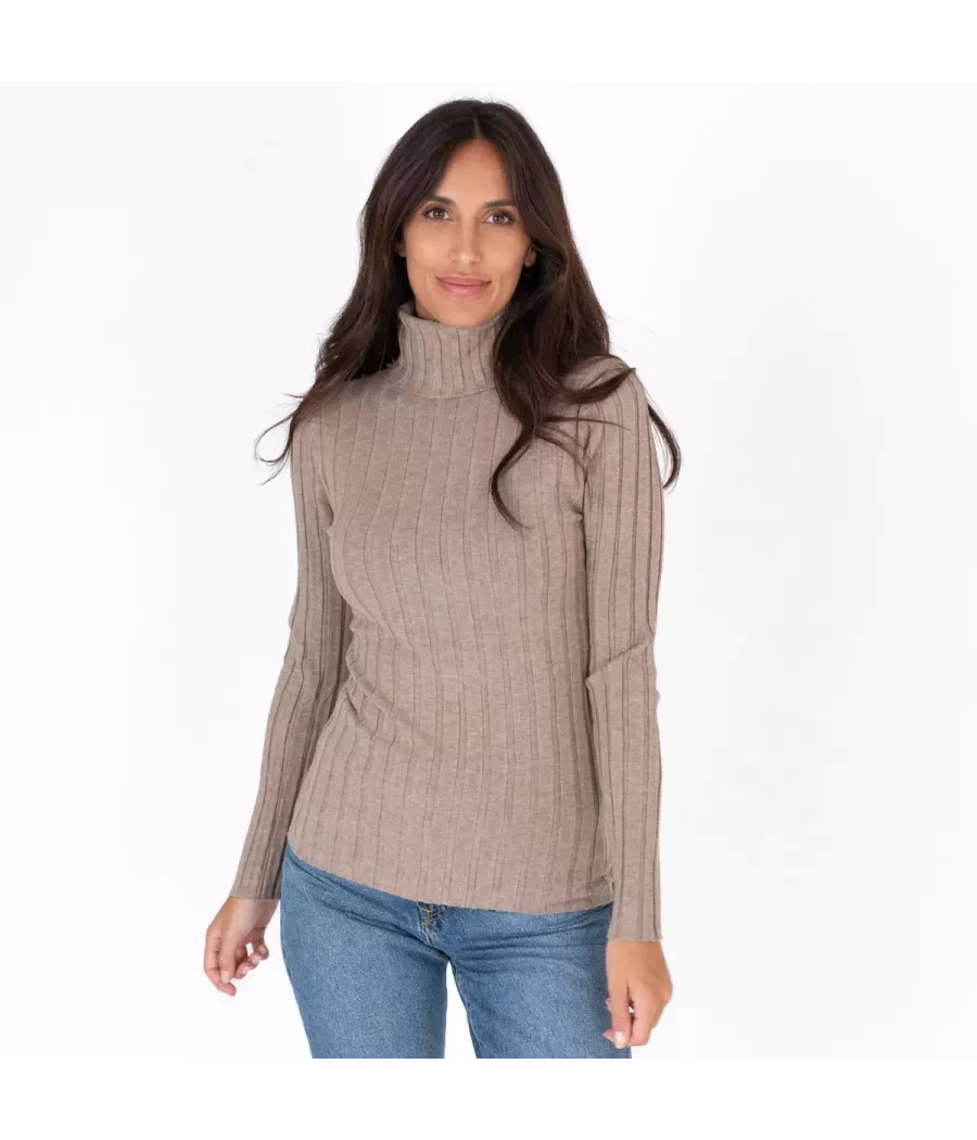 Pull femme col roulé côtelé Melanie