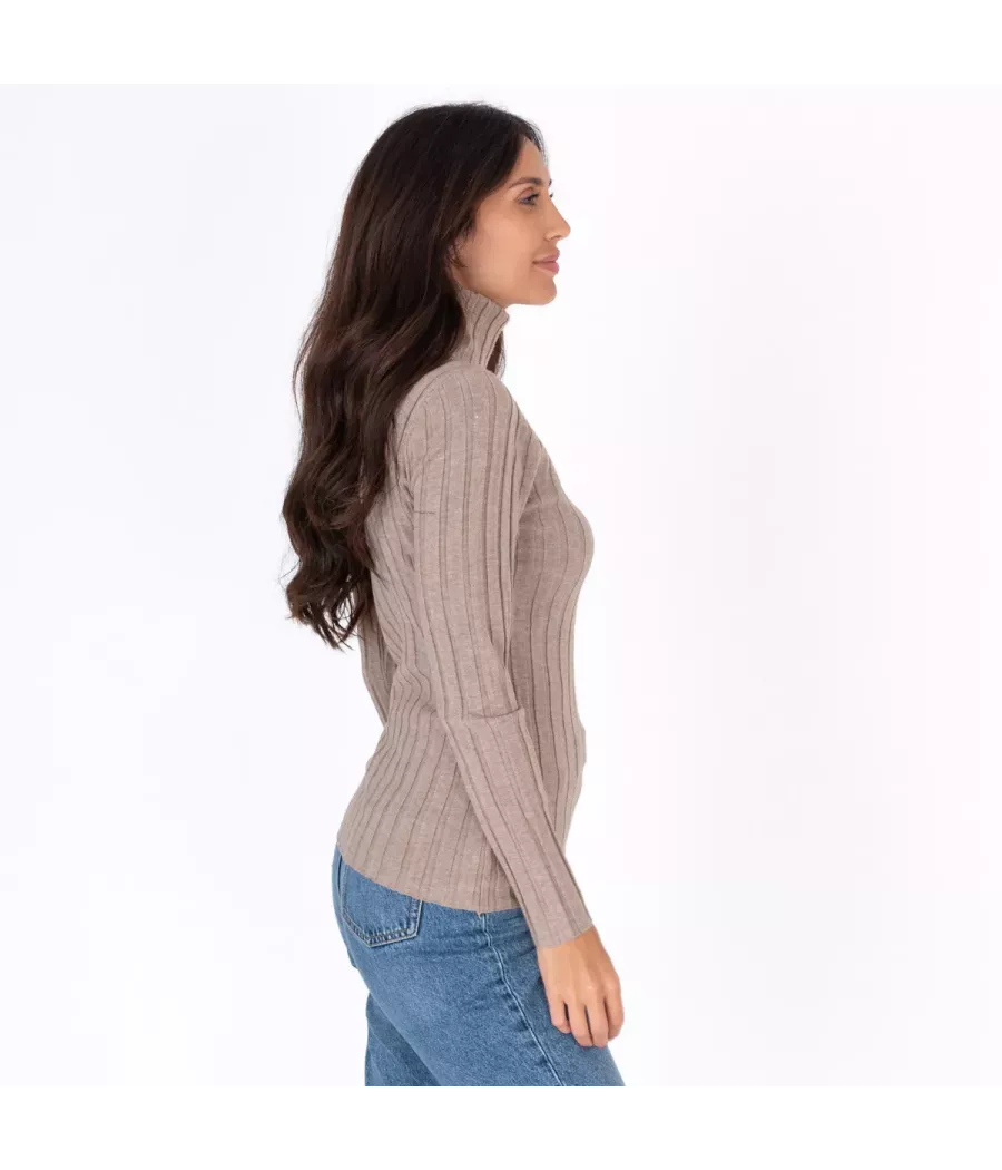 Pull femme col roulé côtelé Melanie | Kiwi Saint Tropez