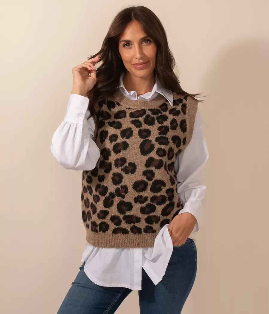 Women's leopard Rose sleeveless jumper