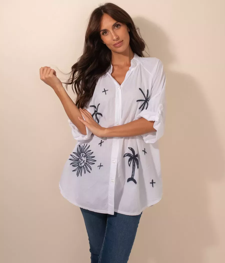 Woman's Bollywood shirt with palm tree embroidery - Shirts women  | Kiwi Saint Tropez