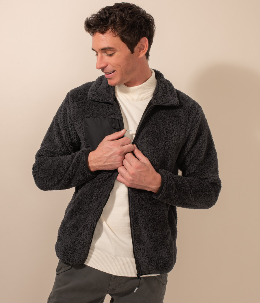 Long-sleeved sherpa jacket for men