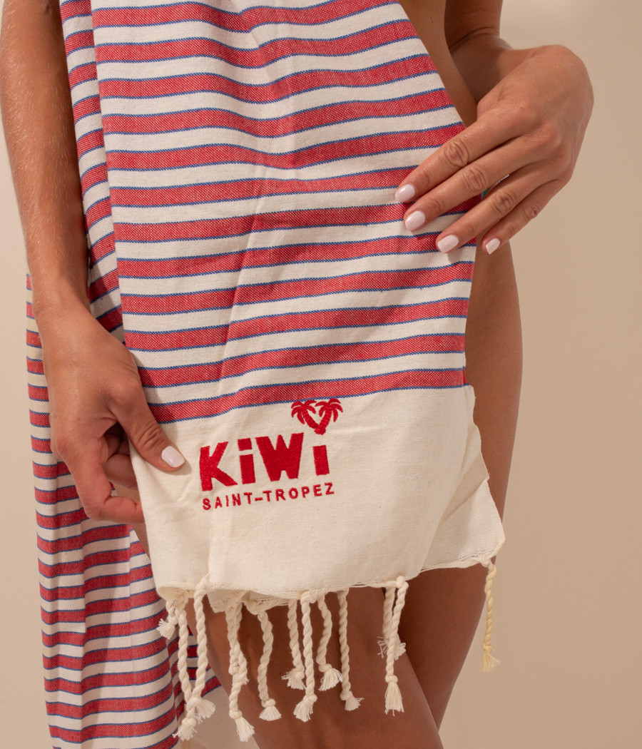 Fouta simple rayée rouge-écru - Foutas | Kiwi Saint Tropez