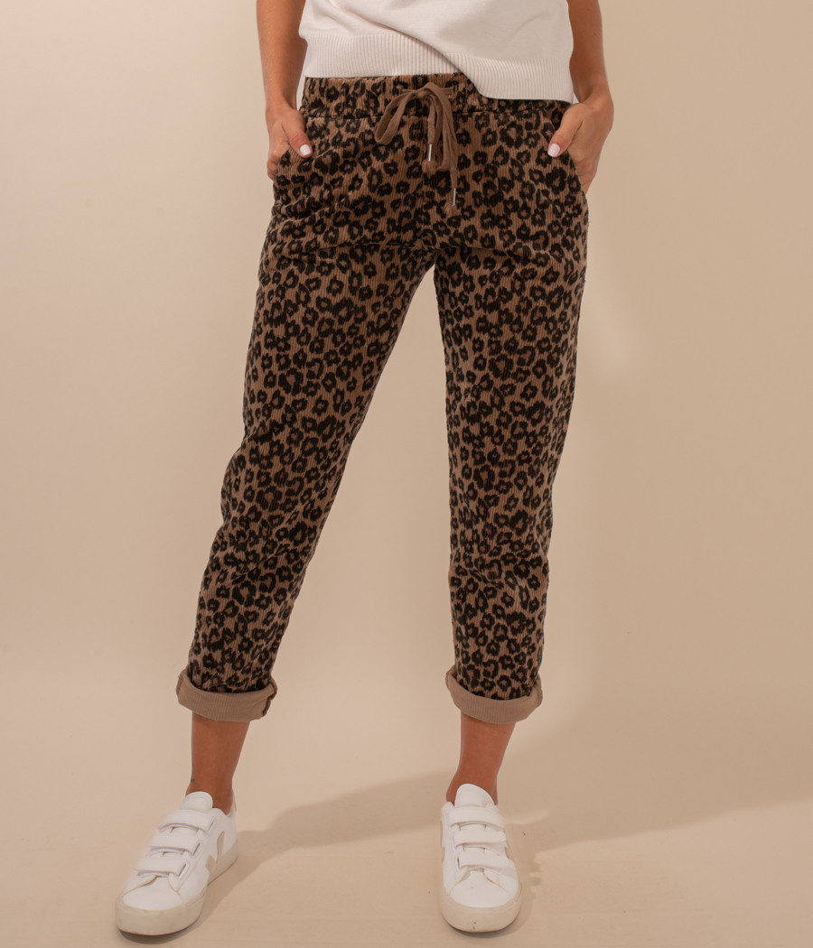 Pantalon femme velours léopard | Kiwi Saint Tropez