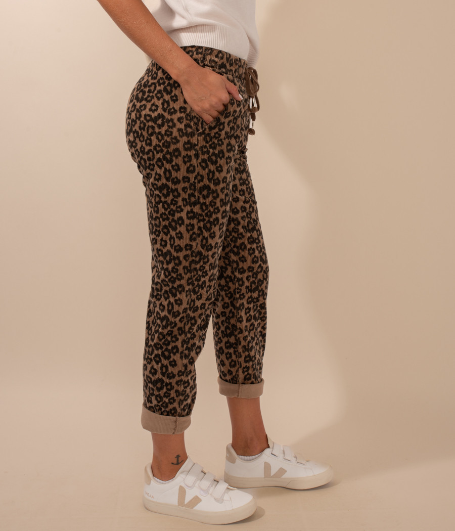 Pantalon femme velours léopard | Kiwi Saint Tropez