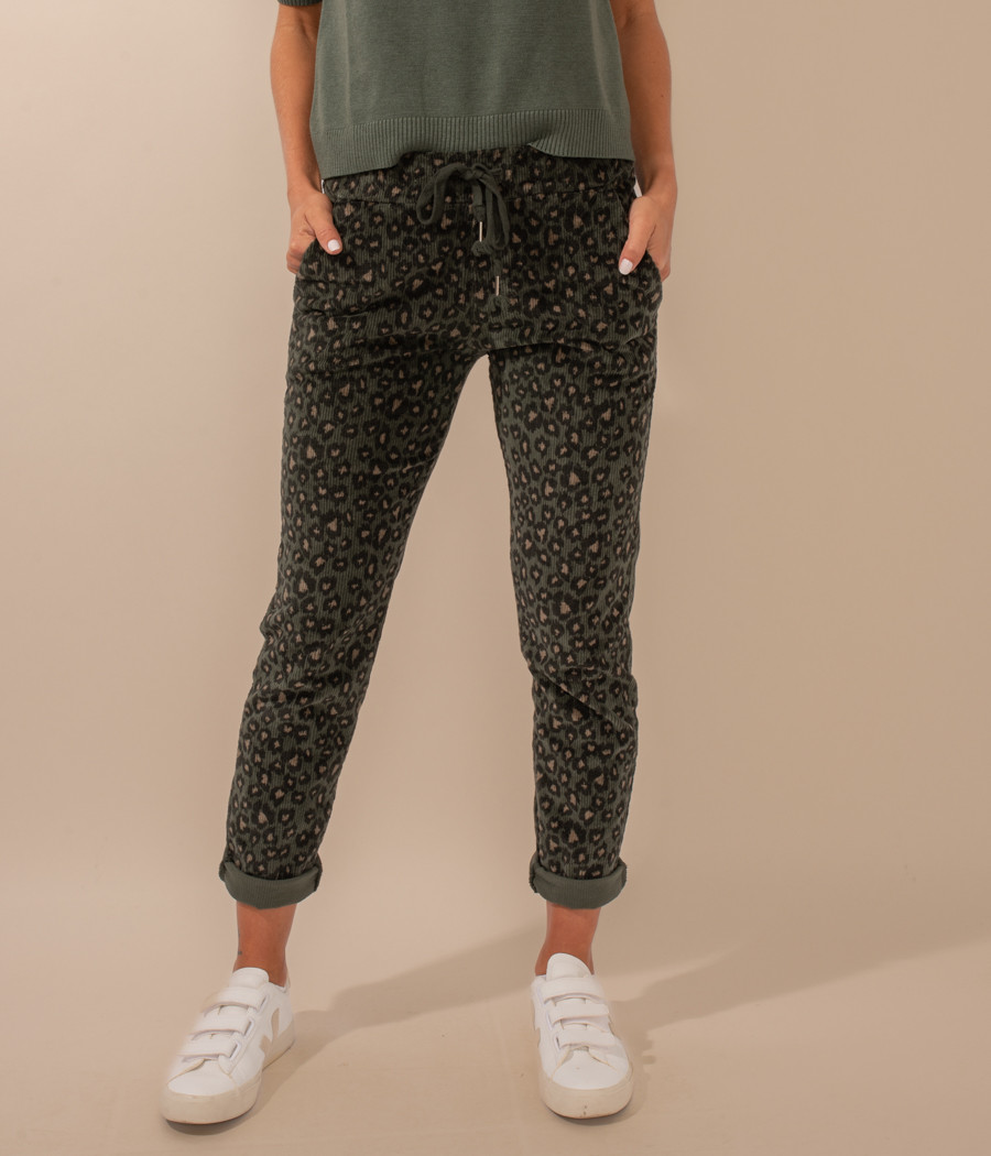 Pantalon femme velours léopard