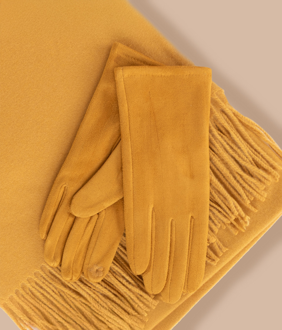 Gants femme nubuck moutarde - Echarpes, bonnets et gants | Kiwi Saint Tropez