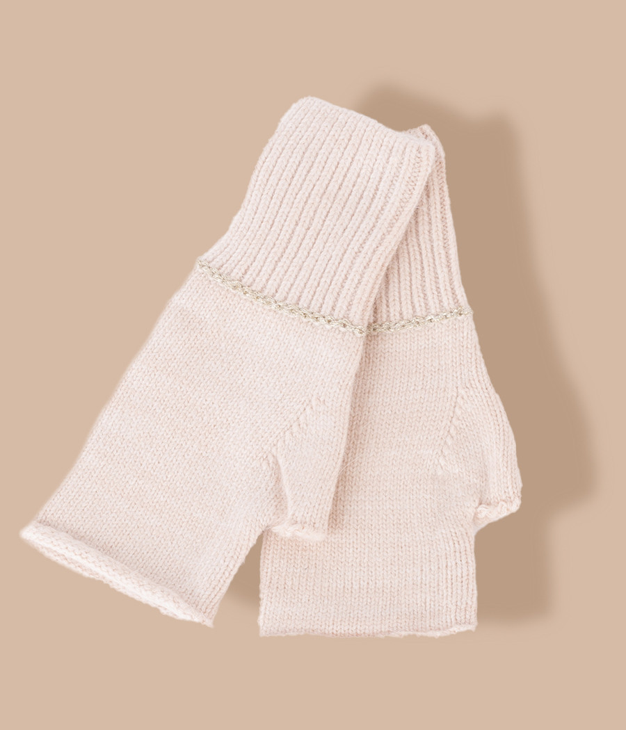 Mitaines femme en maille beige - Echarpes, bonnets et gants | Kiwi Saint Tropez