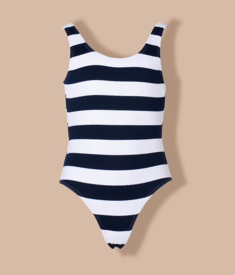 Girl's 1-piece swimming costume with bow Marina navy (Exclu web)