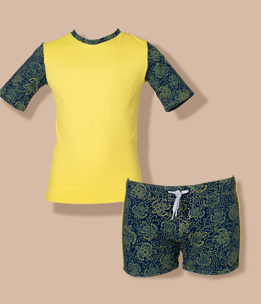 Ensemble garçon T-shirt anti UV et shorty tortue | Kiwi Saint Tropez