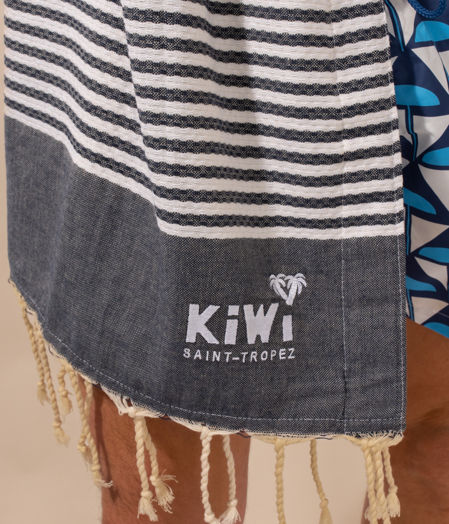 Fouta serviette rayée blanc-marine | Kiwi Saint Tropez