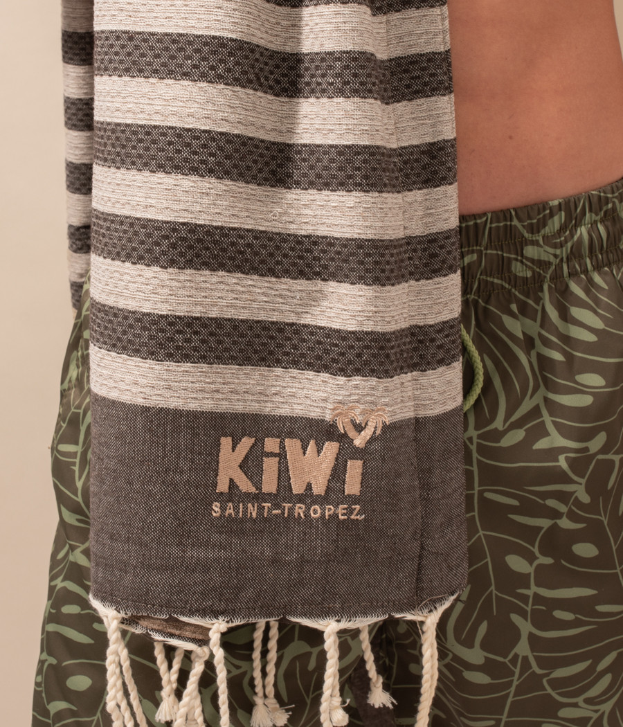 Fouta serviette rayée taupe-noir | Kiwi Saint Tropez